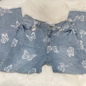 Tinseltown Butterfly Printed High rise denim jeans